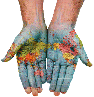 hands globe map